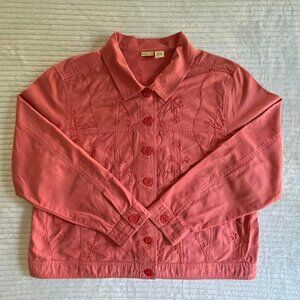 Size XL Linden Hill Coral Floral Embroidered Button Down Jacket